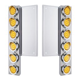 UP34577-FL SS Front Air Cleaner Bracket With 12X 9 LED 2" Reflector Lights & Visors -Amber LED & Lens