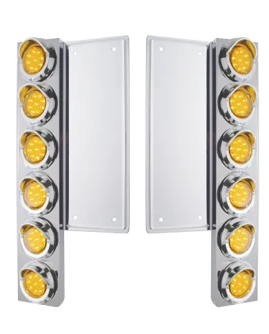 UP34577-FL SS Front Air Cleaner Bracket With 12X 9 LED 2" Reflector Lights & Visors -Amber LED & Lens