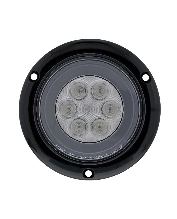 (CARD) 21 RED LED 4" S/T/T & P/T/C "GLO" LIGHT - FLANGED - CLEAR LENS (CARD) 21 RED LED 4" S/T/T & P/T/C "GLO" LIGHT - FLANGED - CLEAR LENS