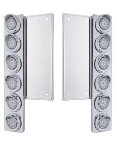 UP34578-FL SS Front Air Cleaner Bracket With 12X 9 LED 2" Reflector Lights & Visors -Amber LED/Clear Lens