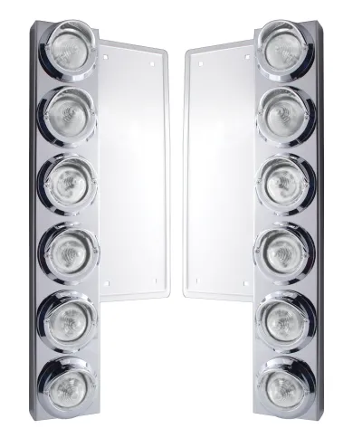 UP34581-FL SS Front Air Cleaner Bracket W/12X 9 LED 2" Beehive Lights & Visors -Amber LED/Clear Lens