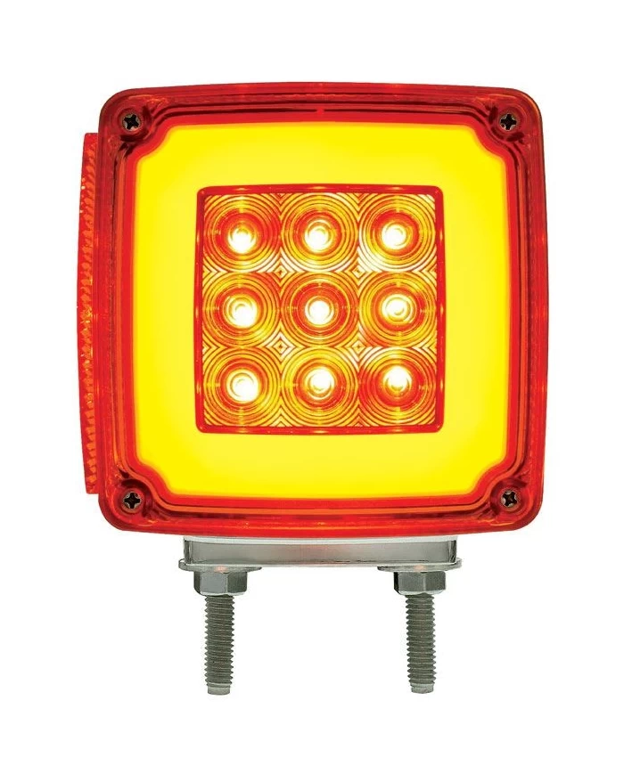 (CARD) 28+3 AMBER /28 RED LED DOUBLE STUD SQUARE DOUBLE FACE "GLO" SIGNAL LIGHT - PASSENGER (CARD) 28+3 AMBER /28 RED LED DOUBLE STUD SQUARE DOUBLE FACE "GLO" SIGNAL LIGHT - PASSENGER