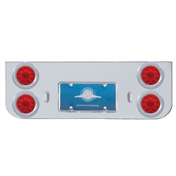 UP34620-Chrome Rear Center Panel With Four 10 LED 4" Lights & Bezels - Red LED/Red Lens