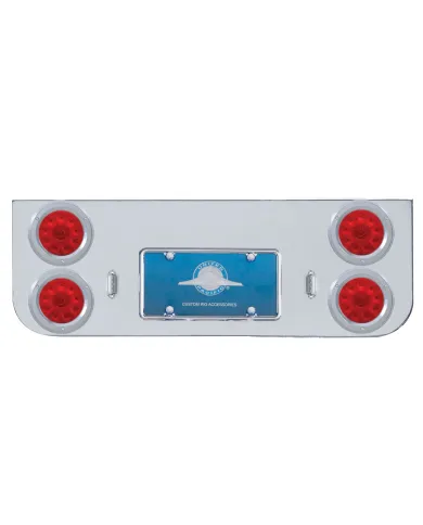 UP34620-Chrome Rear Center Panel With Four 10 LED 4" Lights & Bezels - Red LED/Red Lens