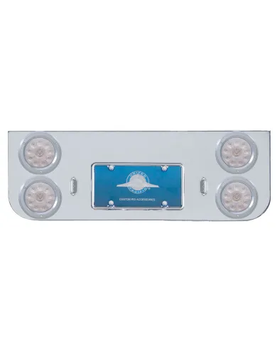 UP34621-Chrome Rear Center Panel With Four 10 LED 4" Lights & Bezels - Red LED/Clear Lens