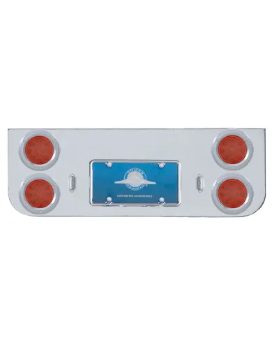 UP34622-Chrome Rear Center Panel With Four 12 LED 4" Reflector Lights & Bezels - Red LED/Red Lens