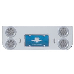 UP34623-Chrome Rear Center Panel With Four 12 LED 4" Reflector Lights & Bezels - Red LED/Clear Lens