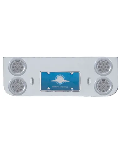 UP34623-Chrome Rear Center Panel With Four 12 LED 4" Reflector Lights & Bezels - Red LED/Clear Lens
