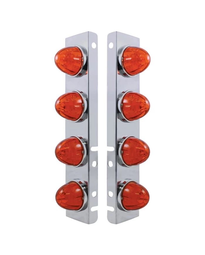 (2/BULK) S.S. PB A/C LIGHT BRACKET W/ EIGHT 17 AMBER LED WATERMELON AUXILIARY LIGHT - DARK AMBER LENS