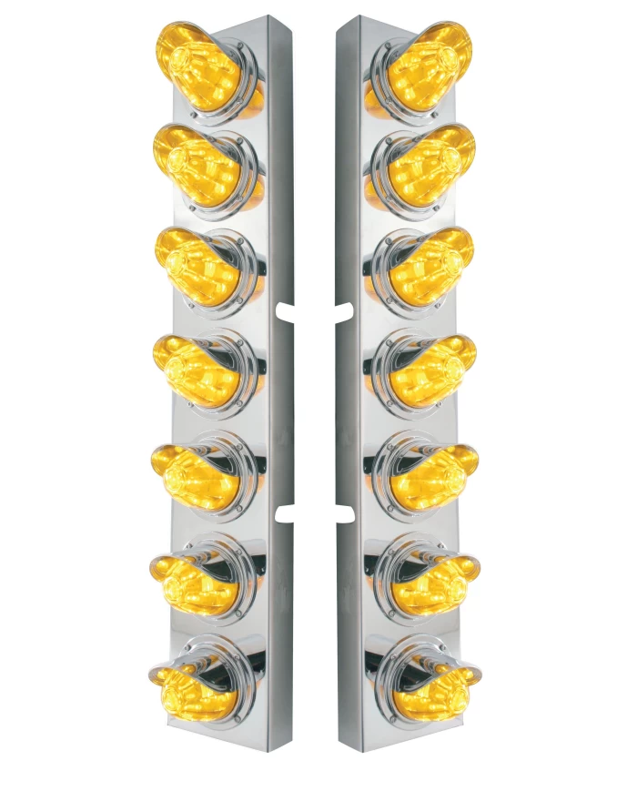 (2/BULK) S.S. KW 14 LED CUTOUT FRONT A/C BRACKET W/ 11 AMBER LED MEDIUM WATERMELON W/ S.S. VISOR - AMBER LENS (2/BULK) S.S. KW 14 LED CUTOUT FRONT A/C BRACKET W/ 11 AMBER LED MEDIUM WATERMELON W/ S.S. VISOR - AMBER LENS