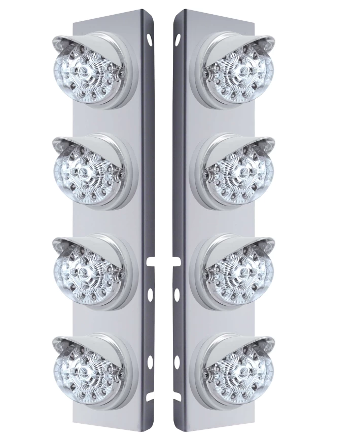 (2/BULK) S.S. PB 8 LED CUTOUT A/C BRACKET W/ 17 AMBER LED CLEAR W/ REFLECTOR CAB LT & CR VISOR - CLEAR LENS (2/BULK) S.S. PB 8 LED CUTOUT A/C BRACKET W/ 17 AMBER LED CLEAR W/ REFLECTOR CAB LT & CR VISOR - CLEAR LENS