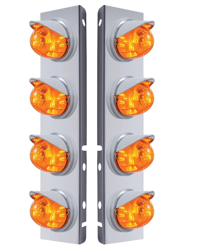 (2/BULK) S.S. PB 8 LED CUTOUT A/C BRACKET W/ 17 AMBER LED WATERMELON CAB LIGHT & CR VISOR - AMBER LENS (2/BULK) S.S. PB 8 LED CUTOUT A/C BRACKET W/ 17 AMBER LED WATERMELON CAB LIGHT & CR VISOR - AMBER LENS