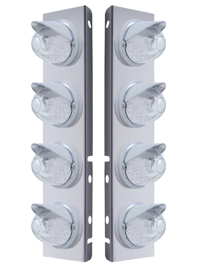 (2/BULK) S.S. PB 8 LED CUTOUT A/C BRACKET W/ 17 AMBER LED WATERMELON CAB LIGHT & CR VISOR - CLEAR LENS (2/BULK) S.S. PB 8 LED CUTOUT A/C BRACKET W/ 17 AMBER LED WATERMELON CAB LIGHT & CR VISOR - CLEAR LENS