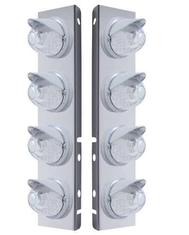 (2/BULK) S.S. PB 8 LED CUTOUT A/C BRACKET W/ 17 AMBER LED WATERMELON DUAL FUNCTION CAB LT & CR VISOR - CLEAR LENS (2/BULK) S.S. PB 8 LED CUTOUT A/C BRACKET W/ 17 AMBER LED WATERMELON DUAL FUNCTION CAB LT & CR VISOR - CLEAR LENS