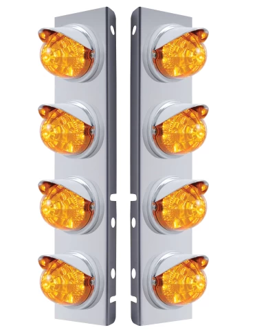 (2/BULK) S.S. PB 8 LED CUTOUT A/C BRACKET W/ 17 AMBER LED WATERMELON W/ REFLECTOR CAB LT & CR VISOR - AMBER LENS (2/BULK) S.S. PB 8 LED CUTOUT A/C BRACKET W/ 17 AMBER LED WATERMELON W/ REFLECTOR CAB LT & CR VISOR - AMBER LENS
