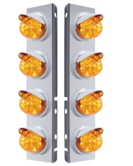 (2/BULK) S.S. PB 8 LED CUTOUT A/C BRACKET W/ 17 AMBER LED WATERMELON W/ REFLECTOR CAB LT & CR VISOR - AMBER LENS (2/BULK) S.S. PB 8 LED CUTOUT A/C BRACKET W/ 17 AMBER LED WATERMELON W/ REFLECTOR CAB LT & CR VISOR - AMBER LENS