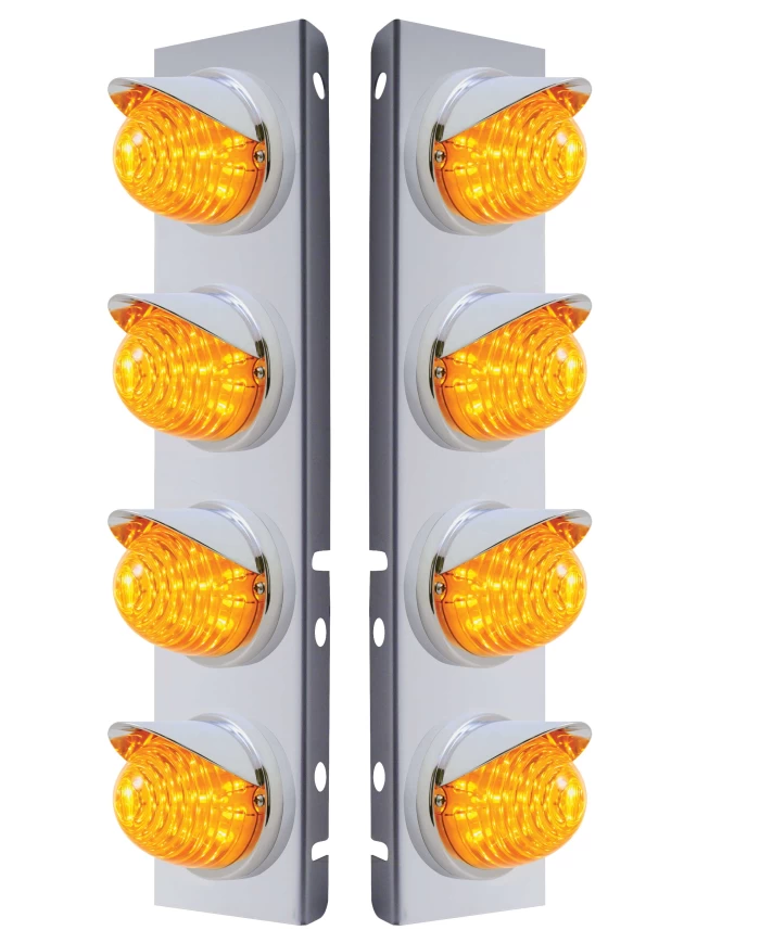 (2/BULK) S.S. PB 8 LED CUTOUT A/C BRACKET W/ 17 AMBER LED BEEHIVE CAB LIGHT & CR VISOR - AMBER LENS (2/BULK) S.S. PB 8 LED CUTOUT A/C BRACKET W/ 17 AMBER LED BEEHIVE CAB LIGHT & CR VISOR - AMBER LENS