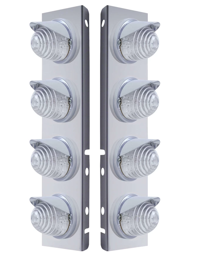 (2/BULK) S.S. PB 8 LED CUTOUT A/C BRACKET W/ 17 AMBER LED BEEHIVE CAB LIGHT & CR VISOR - CLEAR LENS (2/BULK) S.S. PB 8 LED CUTOUT A/C BRACKET W/ 17 AMBER LED BEEHIVE CAB LIGHT & CR VISOR - CLEAR LENS