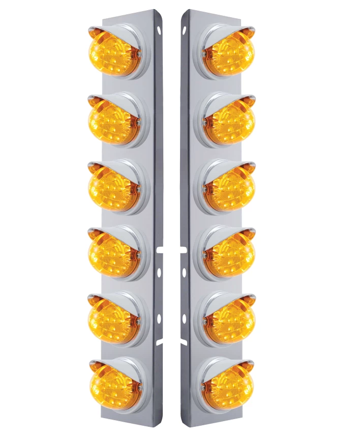 (2/BULK) S.S. PB 12 LED CUTOUT A/C BRACKET W/ 17 AMBER LED CLEAR W/ REFLECTOR CAB LT & CR VISOR - AMBER LENS (2/BULK) S.S. PB 12 LED CUTOUT A/C BRACKET W/ 17 AMBER LED CLEAR W/ REFLECTOR CAB LT & CR VISOR - AMBER LENS