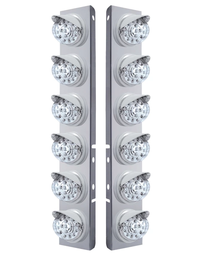 (2/BULK) S.S. PB 12 LED CUTOUT A/C BRACKET W/ 17 AMBER LED CLEAR W/ REFLECTOR CAB LT & CR VISOR - CLEAR LENS (2/BULK) S.S. PB 12 LED CUTOUT A/C BRACKET W/ 17 AMBER LED CLEAR W/ REFLECTOR CAB LT & CR VISOR - CLEAR LENS