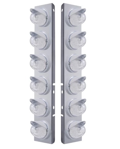 (2/BULK) S.S. PB 12 LED CUTOUT A/C BRACKET W/ 17 AMBER LED WATERMELON CAB LIGHT & CR VISOR - CLEAR LENS (2/BULK) S.S. PB 12 LED CUTOUT A/C BRACKET W/ 17 AMBER LED WATERMELON CAB LIGHT & CR VISOR - CLEAR LENS