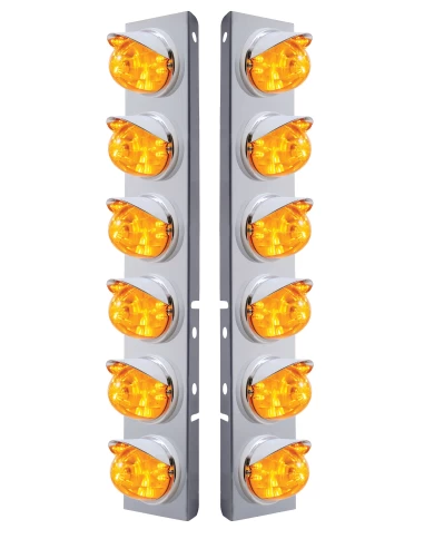 (2/BULK) S.S. PB 12 LED CUTOUT A/C BRACKET W/ 17 AMBER LED WATERMELON DUAL FUNCTION CAB LT & CR VISOR - AMBER LENS (2/BULK) S.S. PB 12 LED CUTOUT A/C BRACKET W/ 17 AMBER LED WATERMELON DUAL FUNCTION CAB LT & CR VISOR - AMBER LENS