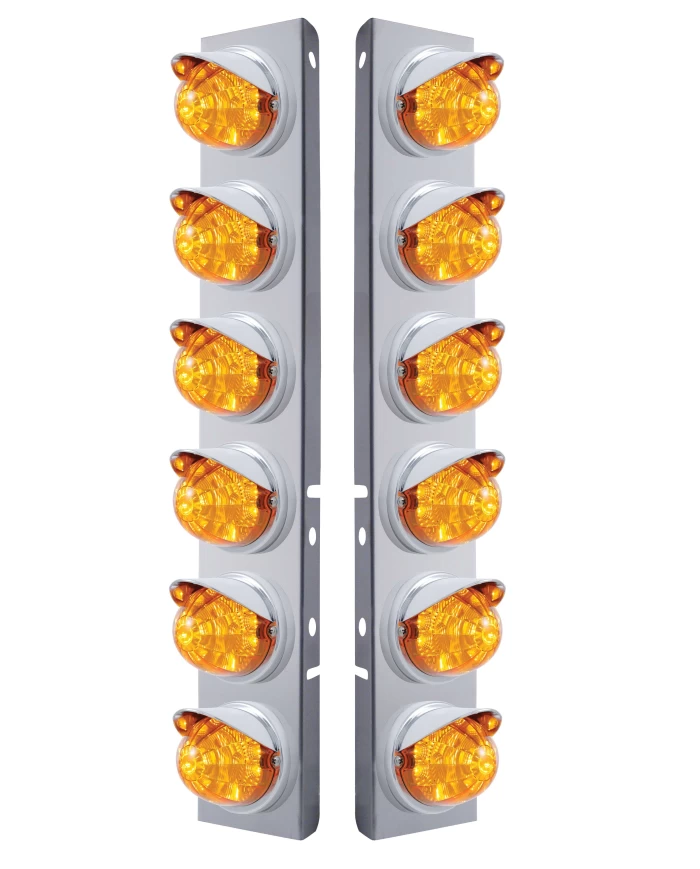 (2/BULK) S.S. PB 12 LED CUTOUT A/C BRACKET W/ 17 AMBER LED WATERMELON W/ REFLECTOR CAB LT & CR VISOR - AMBER LENS (2/BULK) S.S. PB 12 LED CUTOUT A/C BRACKET W/ 17 AMBER LED WATERMELON W/ REFLECTOR CAB LT & CR VISOR - AMBER LENS