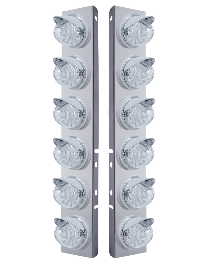 (2/BULK) S.S. PB 12 LED CUTOUT A/C BRACKET W/ 17 AMBER LED WATERMELON W/ REFLECTOR CAB LT & CR VISOR - CLEAR LENS (2/BULK) S.S. PB 12 LED CUTOUT A/C BRACKET W/ 17 AMBER LED WATERMELON W/ REFLECTOR CAB LT & CR VISOR - CLEAR LENS