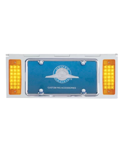 (BULK) STAINLESS STEEL ONE LICENSE PLATE HOLDER WITH TWO 21 AMBER LED RECTANGULAR LIGHTS - AMBER LENS (BULK) STAINLESS STEEL ONE LICENSE PLATE HOLDER WITH TWO 21 AMBER LED RECTANGULAR LIGHTS - AMBER LENS