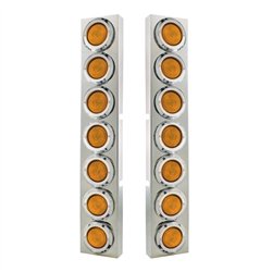 UP34682-Kenworth Stainless Front Air Cleaner Bracket With 14X 2" Flat Lights & Bezels - Amber Lens