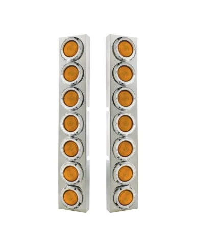 UP34682-Kenworth Stainless Front Air Cleaner Bracket With 14X 2" Flat Lights & Bezels - Amber Lens
