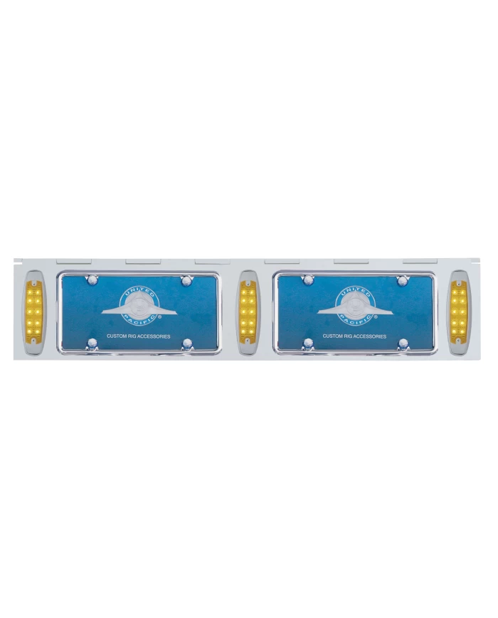 (BULK) STAINLESS STEEL TWO LICENSE PLATE HOLDER WITH THREE 10 AMBER LED REFLECTOR LIGHTS - AMBER LENS (BULK) STAINLESS STEEL TWO LICENSE PLATE HOLDER WITH THREE 10 AMBER LED REFLECTOR LIGHTS - AMBER LENS