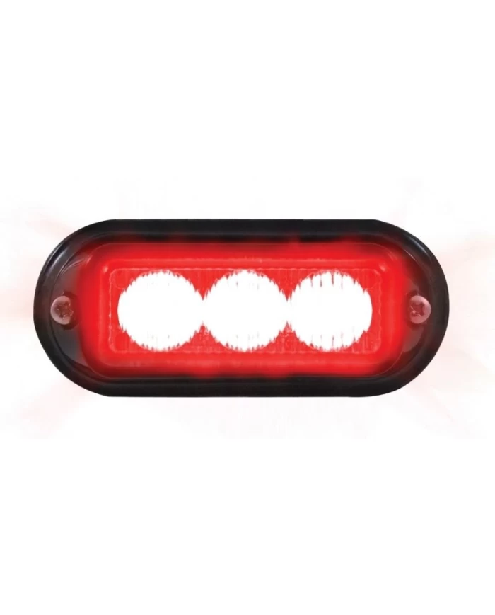(BOX) 3 LED 12V/24V STROBE LIGHT WITH BLACK BEZEL - RED