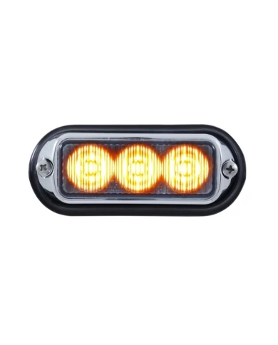 (BOX) 3 LED 12V/24V STROBE LIGHT WITH CHROME BEZEL - AMBER (BOX) 3 LED 12V/24V STROBE LIGHT WITH CHROME BEZEL - AMBER
