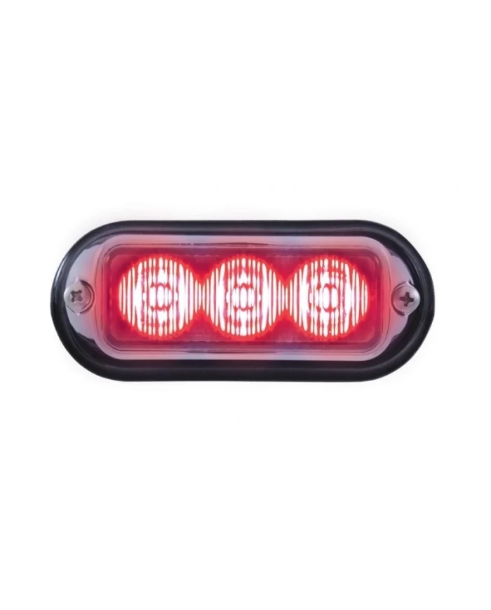 (BOX) 3 LED 12V/24V STROBE LIGHT WITH CHROME BEZEL - RED