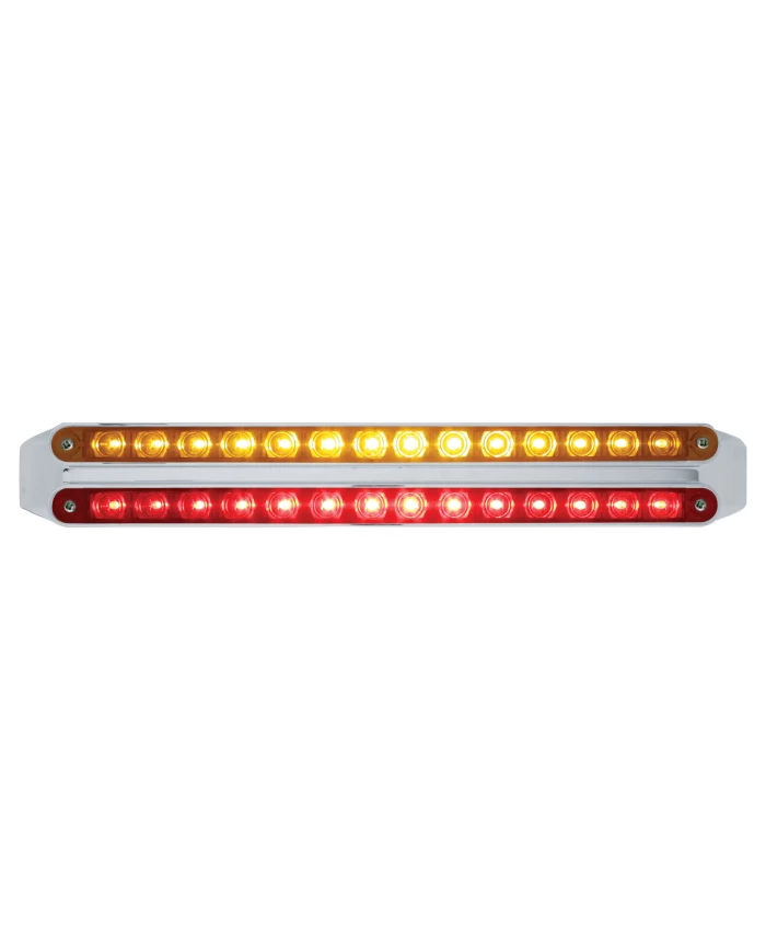 (CARD) CHROME 14 AMBER/14 RED LED 12" P/T/C LIGHT BAR - AMBER/RED LENS (CARD) CHROME 14 AMBER/14 RED LED 12" P/T/C LIGHT BAR - AMBER/RED LENS