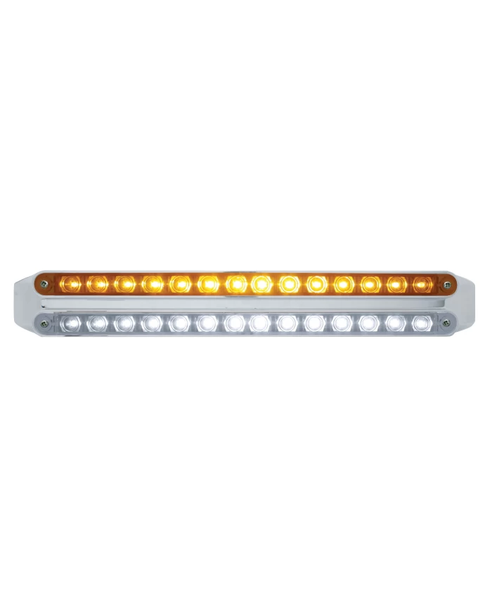 (CARD) CHROME 14 AMBER/14 WHITE LED 12" P/T/C LIGHT BAR - AMBER/CLEAR LENS