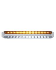 (CARD) CHROME 14 AMBER/14 WHITE LED 12" P/T/C LIGHT BAR - AMBER/CLEAR LENS (CARD) CHROME 14 AMBER/14 WHITE LED 12" P/T/C LIGHT BAR - AMBER/CLEAR LENS