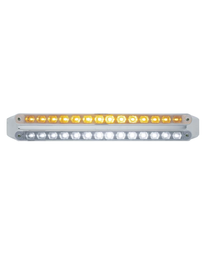 (CARD) CHROME 14 AMBER/14 WHITE LED 12" P/T/C LIGHT BAR - CLEAR/CLEAR LENS (CARD) CHROME 14 AMBER/14 WHITE LED 12" P/T/C LIGHT BAR - CLEAR/CLEAR LENS