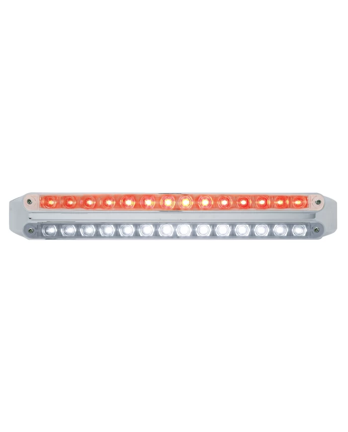 (CARD) CHROME 14 RED/14 WHITE LED 12" P/T/C LIGHT BAR - CLEAR/CLEAR LENS