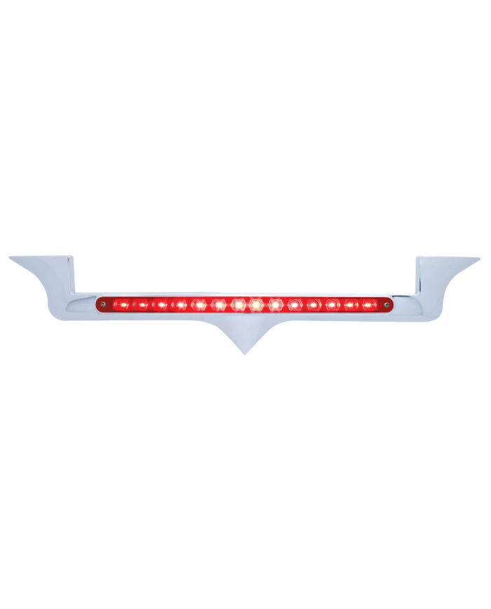 (CARD) CHROME PLASTIC KENWORTH HOOD EMBLEM HOUSING W/ 14 RED LED 12" LIGHT BAR - RED LENS (CARD) CHROME PLASTIC KENWORTH HOOD EMBLEM HOUSING W/ 14 RED LED 12" LIGHT BAR - RED LENS