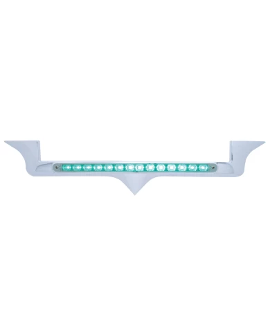(CARD) CHROME PLASTIC KENWORTH HOOD EMBLEM HOUSING W/ 14 GREEN LED 12" LIGHT BAR - CLEAR LENS (CARD) CHROME PLASTIC KENWORTH HOOD EMBLEM HOUSING W/ 14 GREEN LED 12" LIGHT BAR - CLEAR LENS