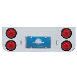 UP34720-Chrome Rear Center Panel With Four 10 LED 4" Lights & Grommets - Red LED/Red Lens