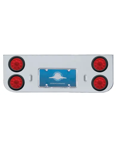 UP34720-Chrome Rear Center Panel With Four 10 LED 4" Lights & Grommets - Red LED/Red Lens