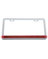 (BULK) CHROME LICENSE PLATE W/ 19 RED LED 12" REFLECTOR LIGHT BAR - RED LENS