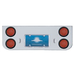 UP34722-Chrome Rear Center Panel With Four 12 LED 4" Reflector Lights & Grommets - Red LED/Red Lens
