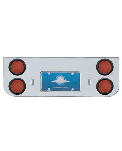 UP34722-Chrome Rear Center Panel With Four 12 LED 4" Reflector Lights & Grommets - Red LED/Red Lens