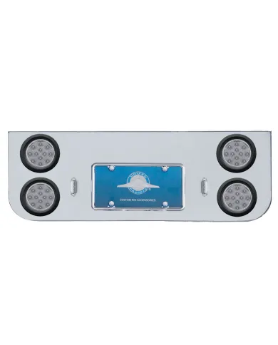 UP34723-Chrome Rear Center Panel With Four 12 LED 4" Reflector Lights & Grommets - Red LED/Clear Lens