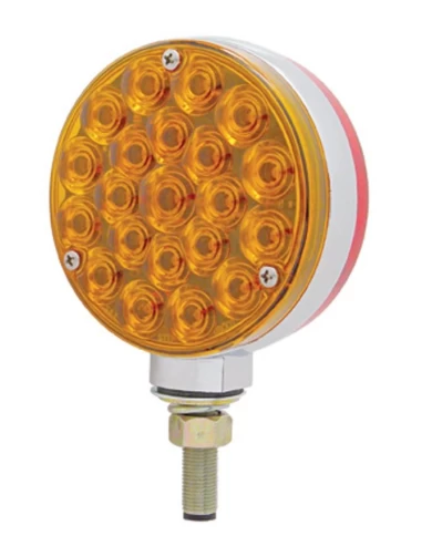 (CARD) CHROME DOUBLE FACE 21 AMBER/RED LED AUXILIARY SIGNAL LIGHT - AMBER/RED BUBBLE LENS