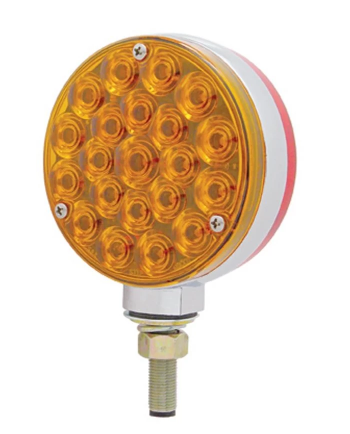 (CARD) CHROME DOUBLE FACE 21 AMBER/RED LED AUXILIARY SIGNAL LIGHT - AMBER/RED BUBBLE LENS